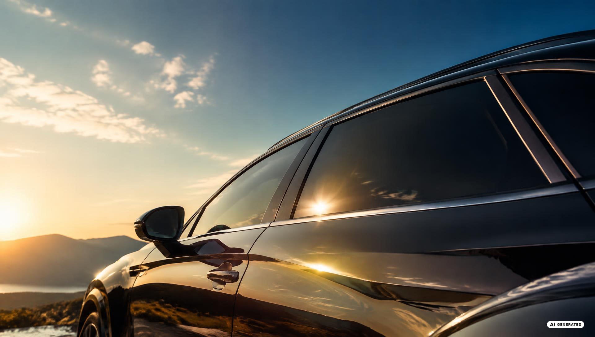 Car with Solarplexius sun protection film in golden summer light